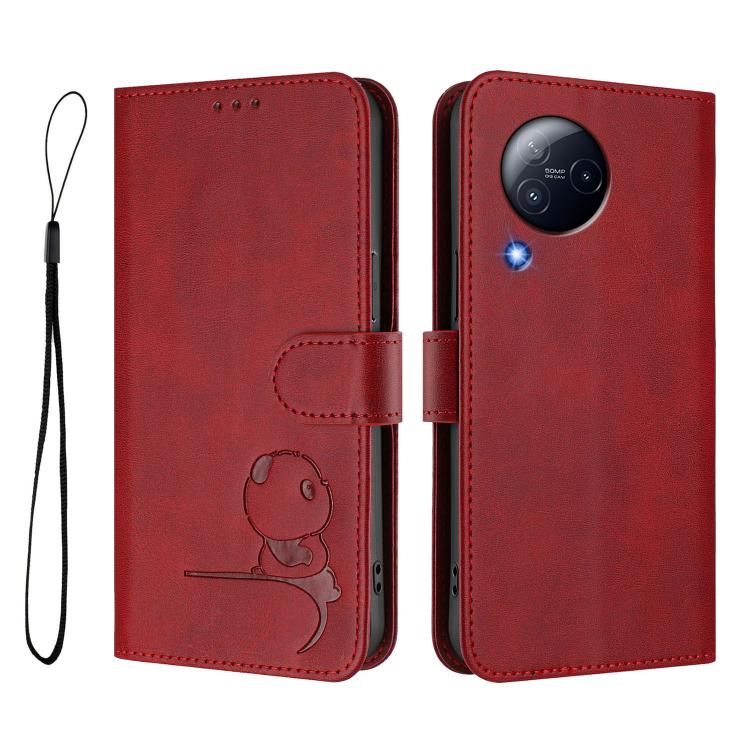 For Xiaomi Civi 3 Litter Panda Embossing RFID Leather Phone Case with Lanyard
