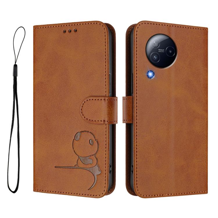 For Xiaomi Civi 3 Litter Panda Embossing RFID Leather Phone Case with Lanyard