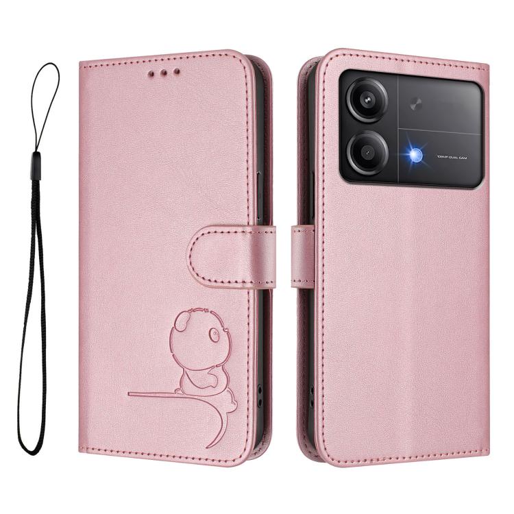 For Xiaomi Poco X6 Neo Litter Panda Embossing RFID Leather Phone Case with Lanyard
