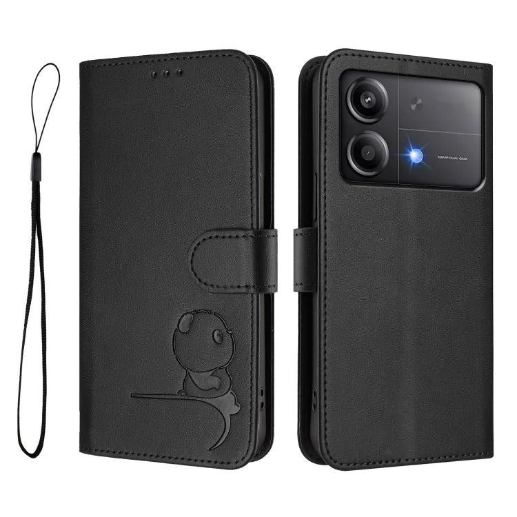 For Xiaomi Poco X6 Neo Litter Panda Embossing RFID Leather Phone Case with Lanyard