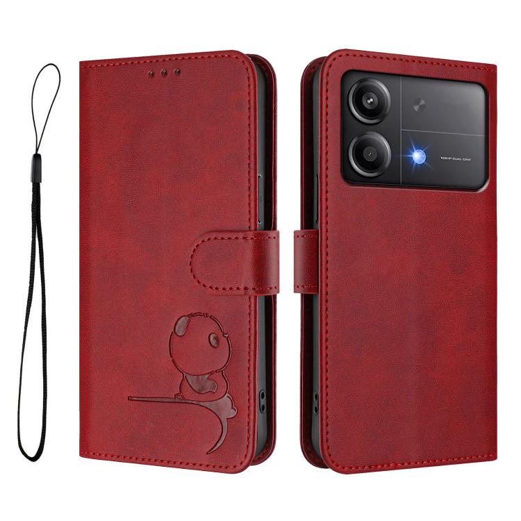 For Xiaomi Poco X6 Neo Litter Panda Embossing RFID Leather Phone Case with Lanyard