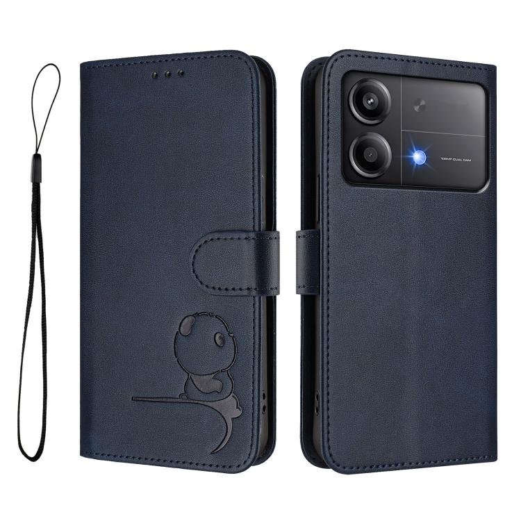 For Xiaomi Poco X6 Neo Litter Panda Embossing RFID Leather Phone Case with Lanyard
