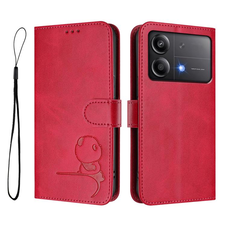 For Xiaomi Poco X6 Neo Litter Panda Embossing RFID Leather Phone Case with Lanyard