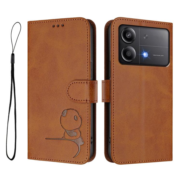 For Xiaomi Poco X6 Neo Litter Panda Embossing RFID Leather Phone Case with Lanyard