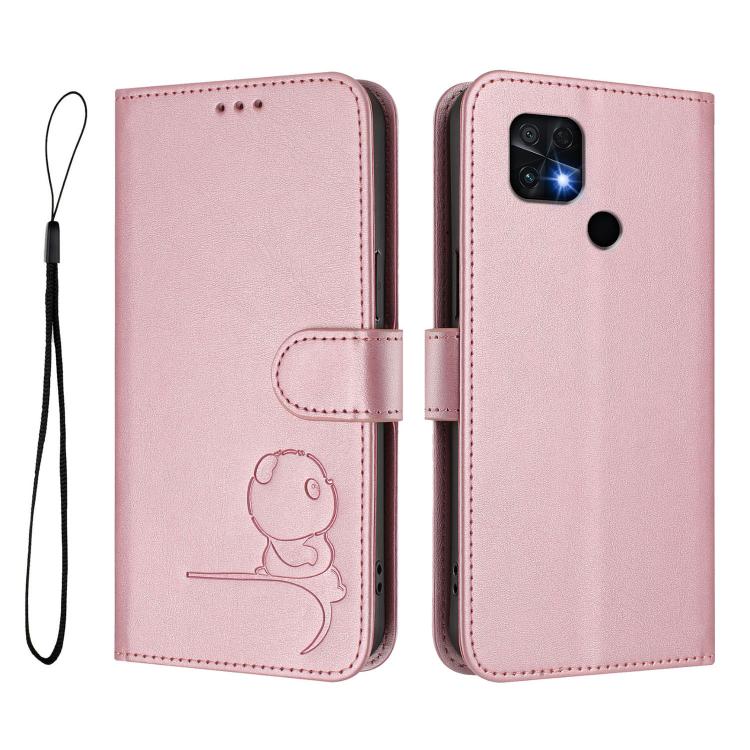 For Xiaomi Poco C40 Litter Panda Embossing RFID Leather Phone Case with Lanyard