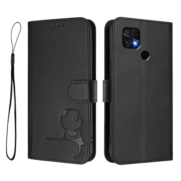 For Xiaomi Poco C40 Litter Panda Embossing RFID Leather Phone Case with Lanyard