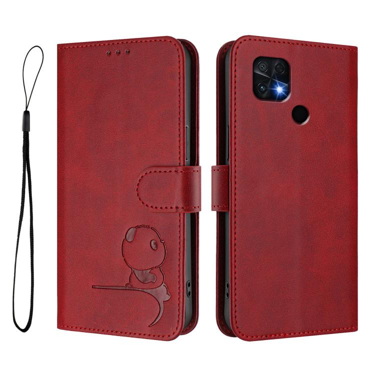 For Xiaomi Poco C40 Litter Panda Embossing RFID Leather Phone Case with Lanyard