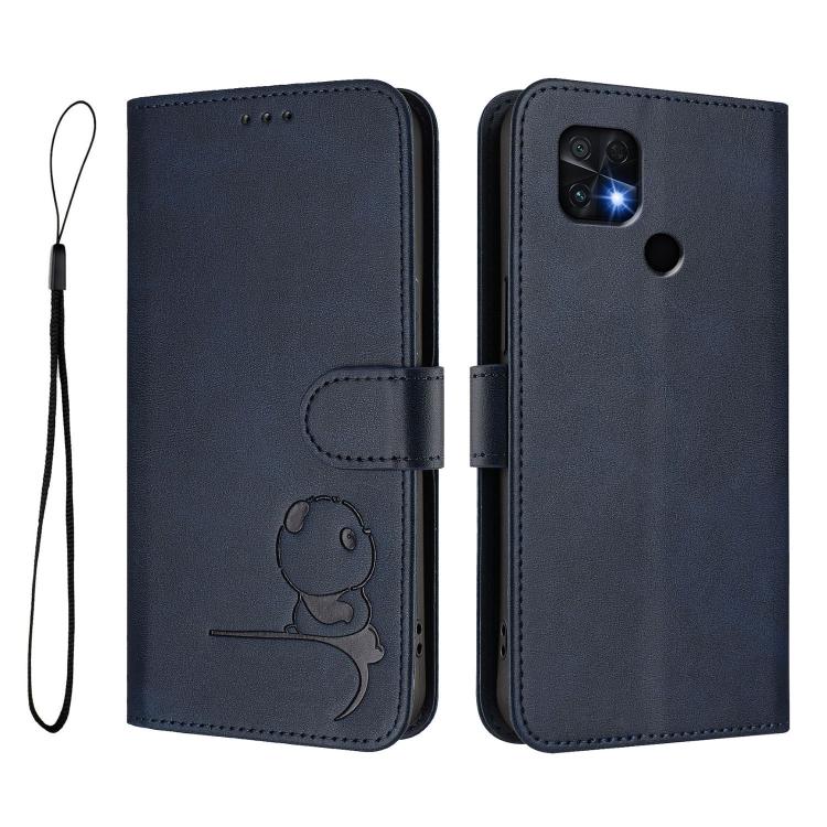 For Xiaomi Poco C40 Litter Panda Embossing RFID Leather Phone Case with Lanyard