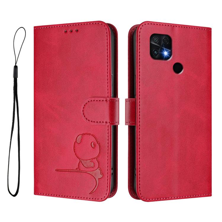 For Xiaomi Poco C40 Litter Panda Embossing RFID Leather Phone Case with Lanyard