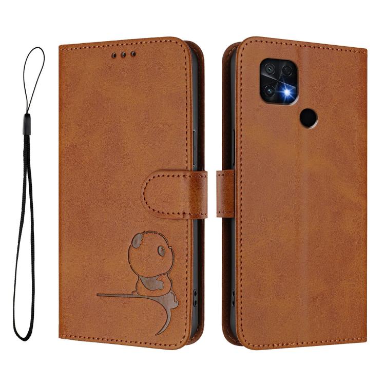 For Xiaomi Poco C40 Litter Panda Embossing RFID Leather Phone Case with Lanyard