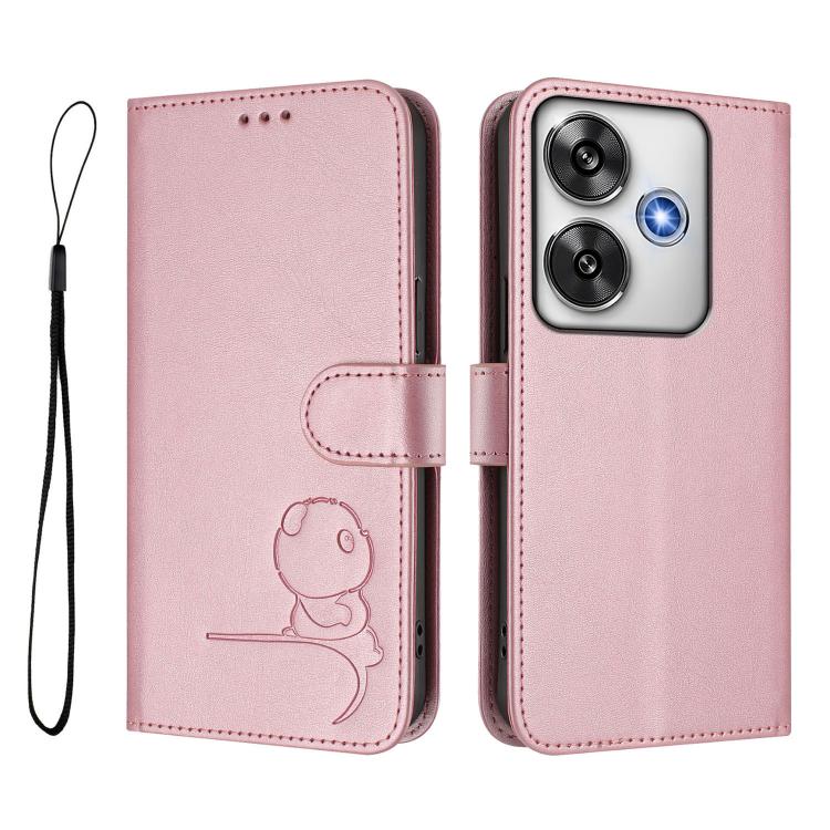 For Xiaomi Poco F6 Litter Panda Embossing RFID Leather Phone Case with Lanyard