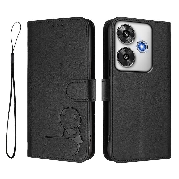 For Xiaomi Poco F6 Litter Panda Embossing RFID Leather Phone Case with Lanyard