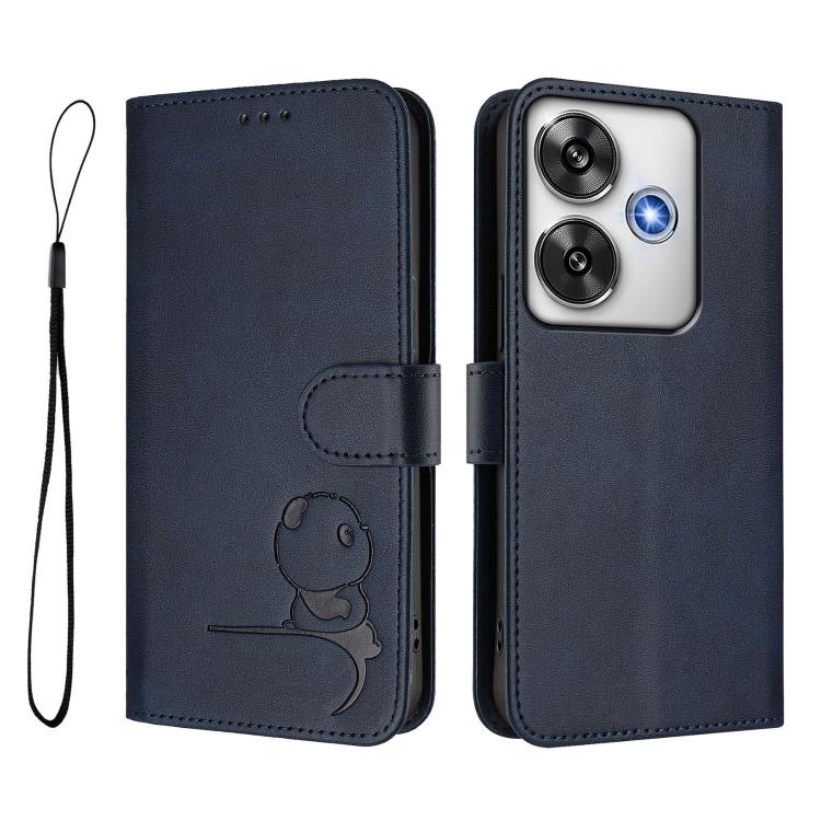 For Xiaomi Poco F6 Litter Panda Embossing RFID Leather Phone Case with Lanyard