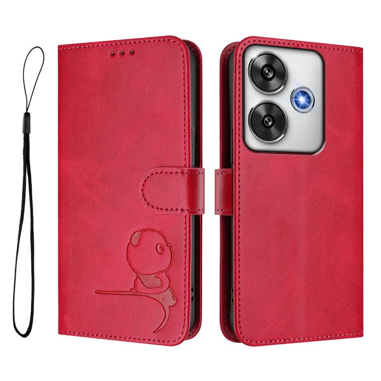 For Xiaomi Poco F6 Litter Panda Embossing RFID Leather Phone Case with Lanyard