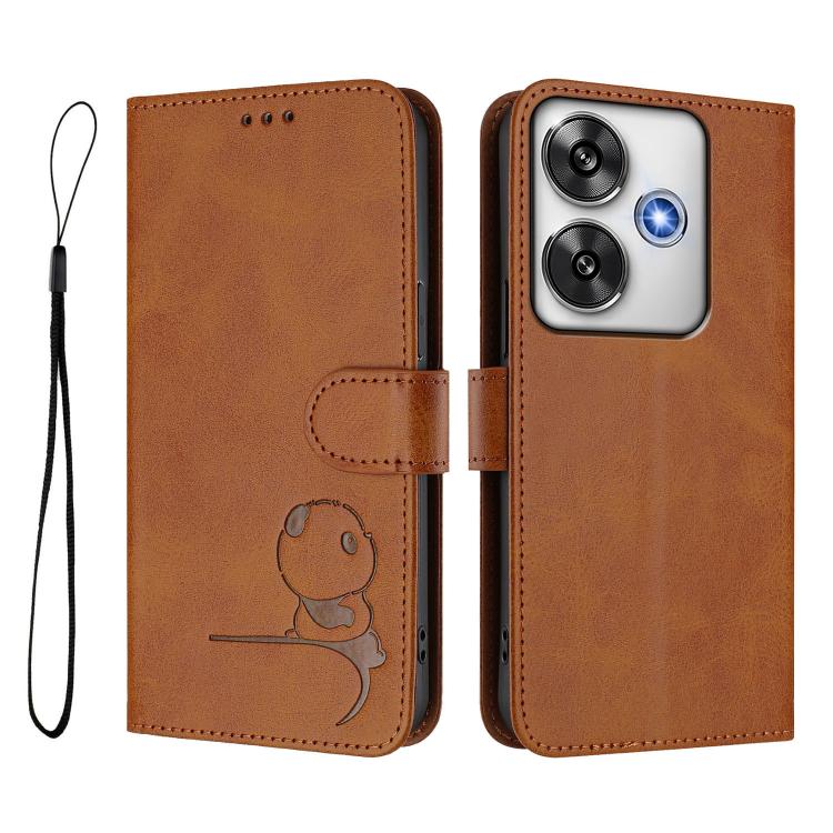 For Xiaomi Poco F6 Litter Panda Embossing RFID Leather Phone Case with Lanyard