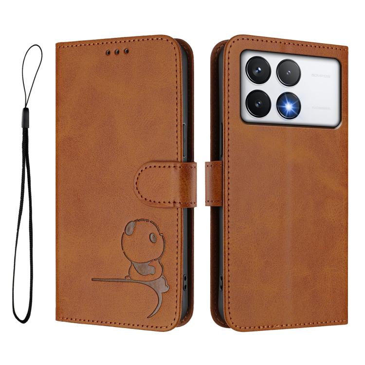 For Xiaomi Poco F6 Pro Litter Panda Embossing RFID Leather Phone Case with Lanyard