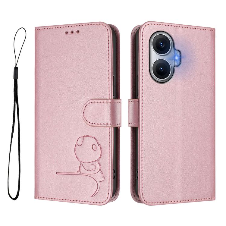 For Xiaomi Poco F7 Litter Panda Embossing RFID Leather Phone Case with Lanyard