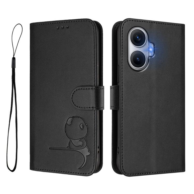 For Xiaomi Poco F7 Litter Panda Embossing RFID Leather Phone Case with Lanyard