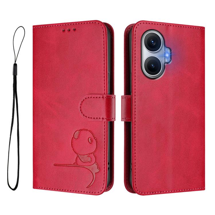 For Xiaomi Poco F7 Litter Panda Embossing RFID Leather Phone Case with Lanyard