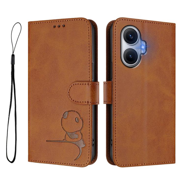 For Xiaomi Poco F7 Litter Panda Embossing RFID Leather Phone Case with Lanyard