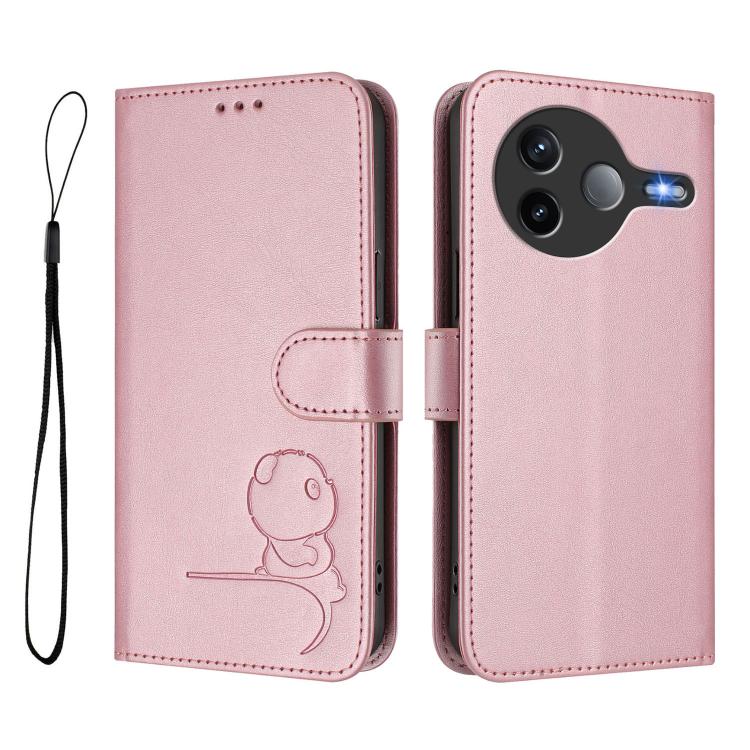 For Xiaomi Poco F7 Pro / Redmi K80 Litter Panda Embossing RFID Leather Phone Case with Lanyard
