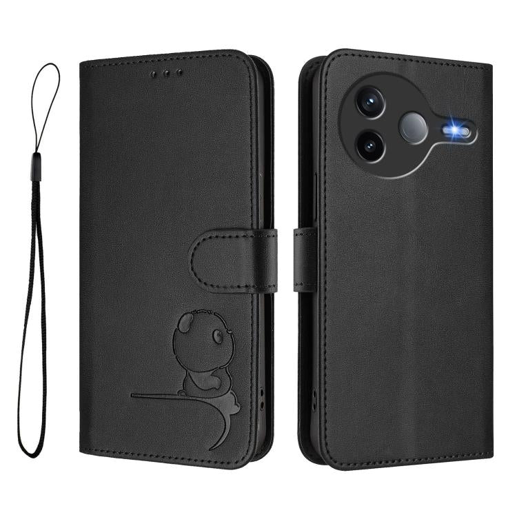 For Xiaomi Poco F7 Pro / Redmi K80 Litter Panda Embossing RFID Leather Phone Case with Lanyard