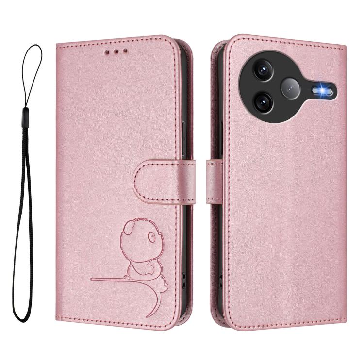 For Xiaomi Poco F7 Ultra / Redmi K80 Pro Litter Panda Embossing RFID Leather Phone Case with Lanyard