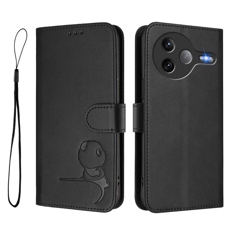 For Xiaomi Poco F7 Ultra / Redmi K80 Pro Litter Panda Embossing RFID Leather Phone Case with Lanyard