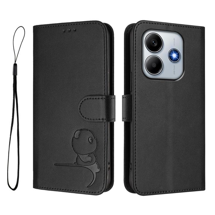 For Xiaomi Poco M7 Pro 5G Litter Panda Embossing RFID Leather Phone Case with Lanyard