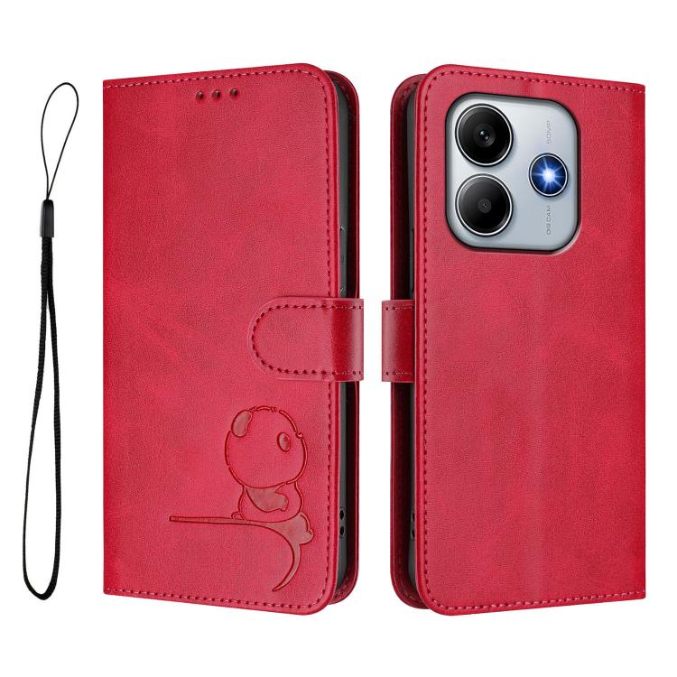 For Xiaomi Poco M7 Pro 5G Litter Panda Embossing RFID Leather Phone Case with Lanyard