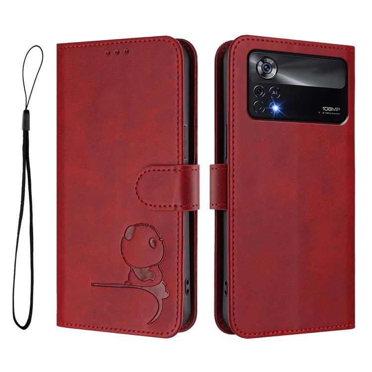 For Xiaomi Poco X4 Pro 5G Litter Panda Embossing RFID Leather Phone Case with Lanyard