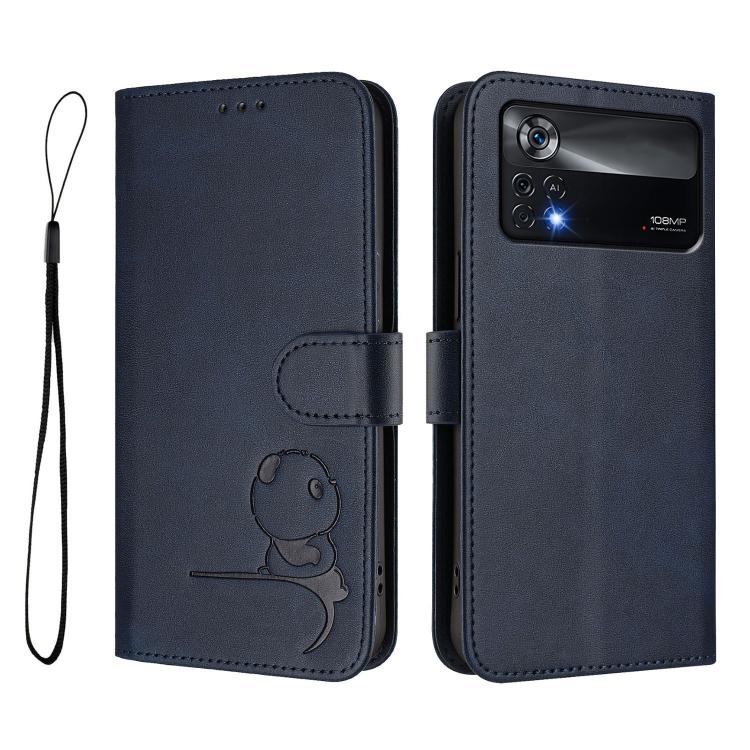For Xiaomi Poco X4 Pro 5G Litter Panda Embossing RFID Leather Phone Case with Lanyard