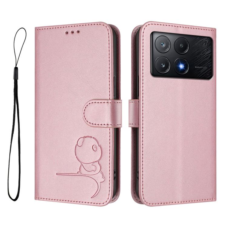 For Xiaomi Poco X6 Pro Litter Panda Embossing RFID Leather Phone Case with Lanyard