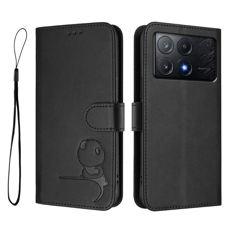 For Xiaomi Poco X6 Pro Litter Panda Embossing RFID Leather Phone Case with Lanyard