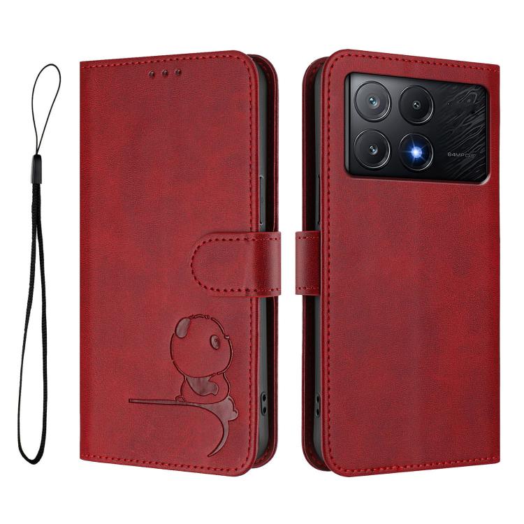 For Xiaomi Poco X6 Pro Litter Panda Embossing RFID Leather Phone Case with Lanyard