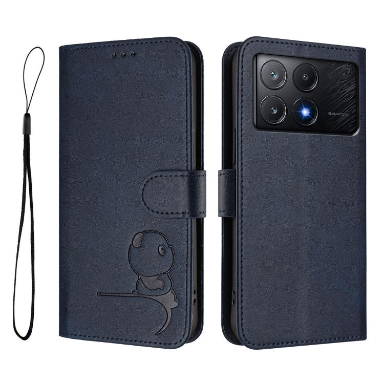 For Xiaomi Poco X6 Pro Litter Panda Embossing RFID Leather Phone Case with Lanyard