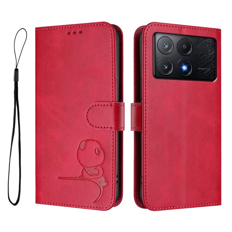 For Xiaomi Poco X6 Pro Litter Panda Embossing RFID Leather Phone Case with Lanyard