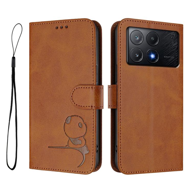 For Xiaomi Poco X6 Pro Litter Panda Embossing RFID Leather Phone Case with Lanyard