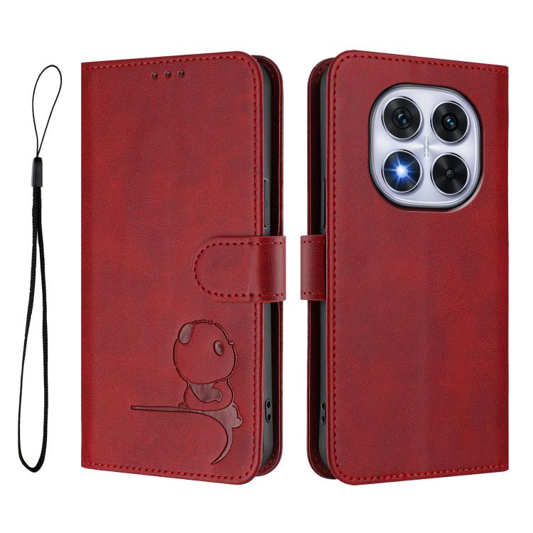 For Xiaomi Poco X7 Litter Panda Embossing RFID Leather Phone Case with Lanyard