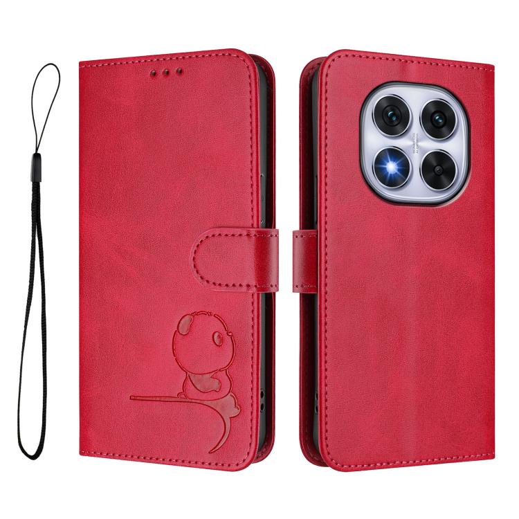 For Xiaomi Poco X7 Litter Panda Embossing RFID Leather Phone Case with Lanyard