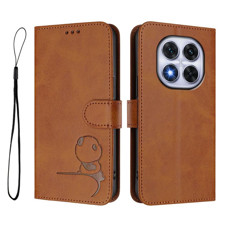 For Xiaomi Poco X7 Litter Panda Embossing RFID Leather Phone Case with Lanyard