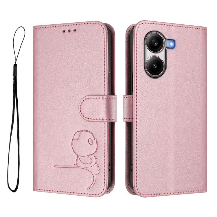 For Xiaomi Poco X7 Pro Litter Panda Embossing RFID Leather Phone Case with Lanyard