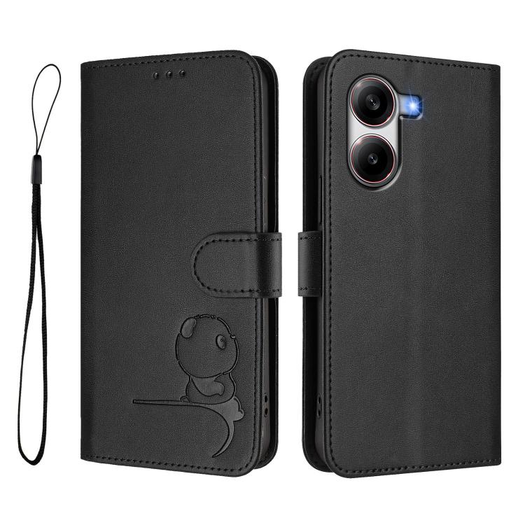 For Xiaomi Poco X7 Pro Litter Panda Embossing RFID Leather Phone Case with Lanyard