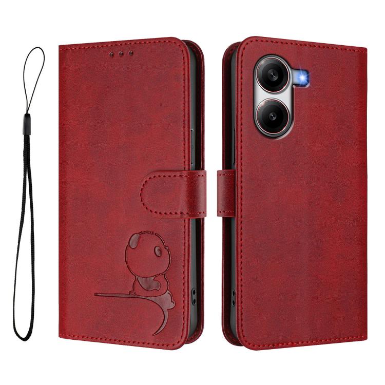For Xiaomi Poco X7 Pro Litter Panda Embossing RFID Leather Phone Case with Lanyard
