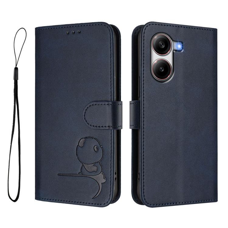 For Xiaomi Poco X7 Pro Litter Panda Embossing RFID Leather Phone Case with Lanyard
