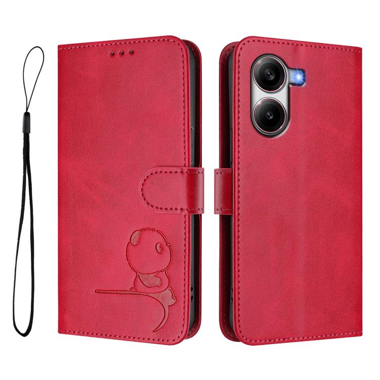 For Xiaomi Poco X7 Pro Litter Panda Embossing RFID Leather Phone Case with Lanyard