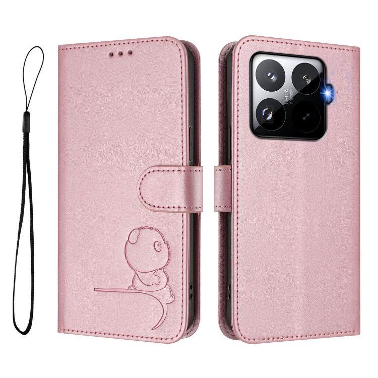 For Xiaomi 15T Pro Litter Panda Embossing RFID Leather Phone Case with Lanyard