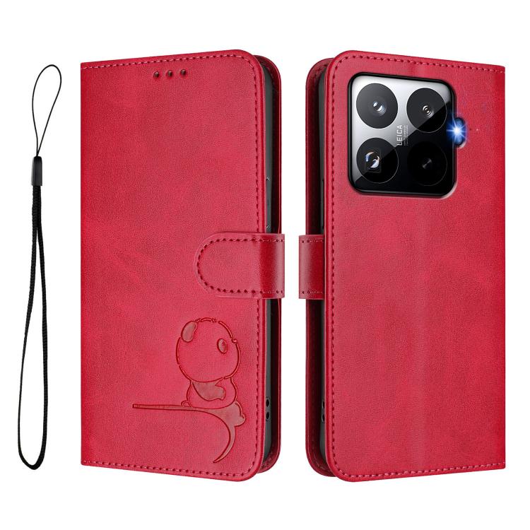 For Xiaomi 15T Pro Litter Panda Embossing RFID Leather Phone Case with Lanyard