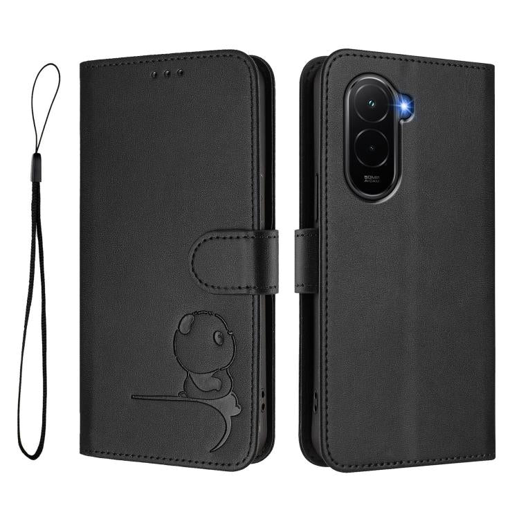 For Xiaomi Poco M7 4G 169mm Litter Panda Embossing RFID Leather Phone Case with Lanyard