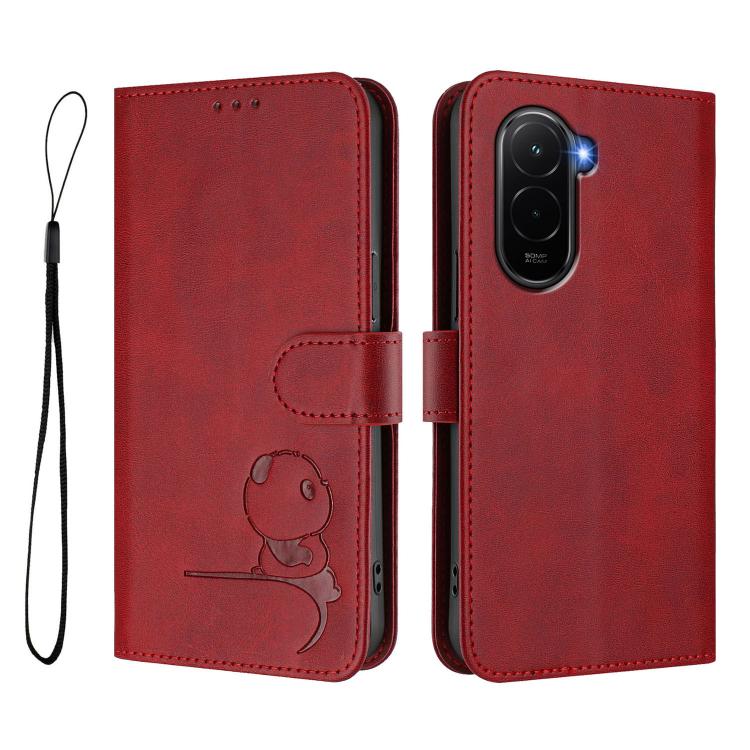 For Xiaomi Poco M7 4G 169mm Litter Panda Embossing RFID Leather Phone Case with Lanyard